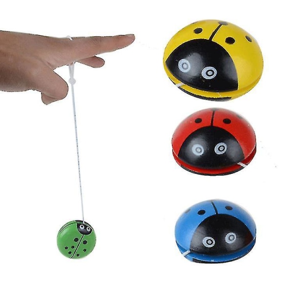 4 kpl puisia yoyo leluja leppäkertun muotoisia yoyo palloja lasten juhliin, satunnainen väri