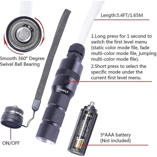 LED Fiberoptisk Pisk Danseromspisk Super Lys Sterk 40 Fargeeffektmodus 360 Sving for Dansing, Fester, Lysshow, EDM Musikkfestivaler
