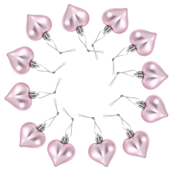 12 st Hjärtform juldekorationshänge julkulor Kreativt plast julhänge hängande prydnad (rosa)