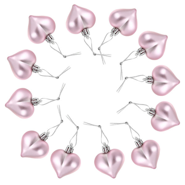 12 stk Hjerteformet Julepynt Henger Julekuler Kreativ Plast Julepynt Henger Ornament (rosa)