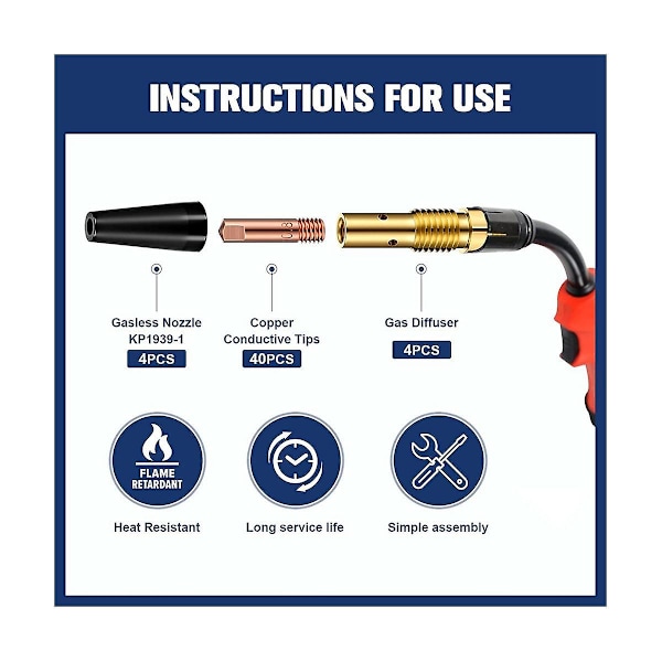 48-dels Flux-kärnans Gaslösa Munstyckstips-kit Kp1939-1 Flux-svetskontakttips Gaslöst Munstycke Gasdiffusor