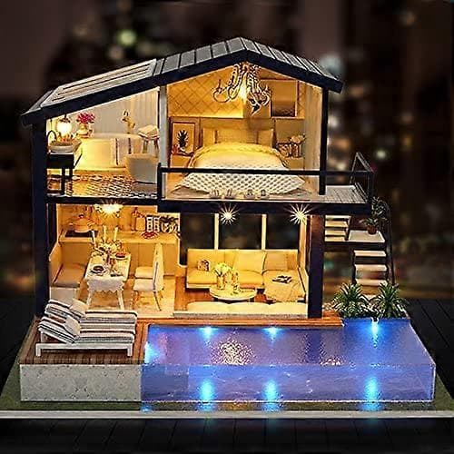 DIY Trähusdocka Handgjord Miniatyrmodell Kit
