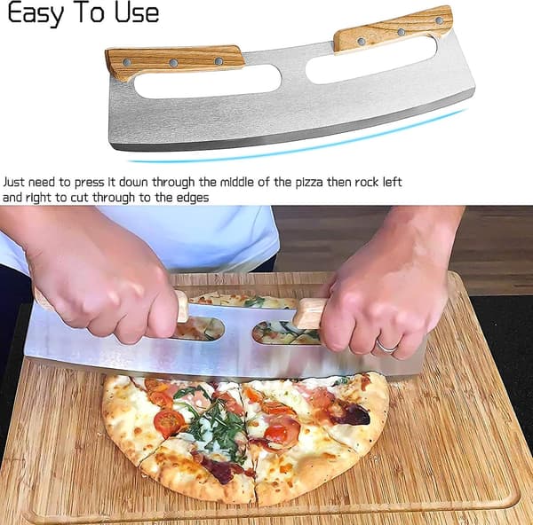 Pizzakutter, 35 cm rustfritt stål pizzakutter med trehåndtak, profesjonell pizzakutter med solid trehåndtak (1 pakke)