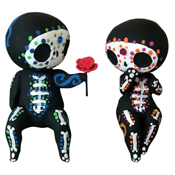 2 stk Harpiks Sukkerskalle Par Statue Elskende Statue Holder Rose