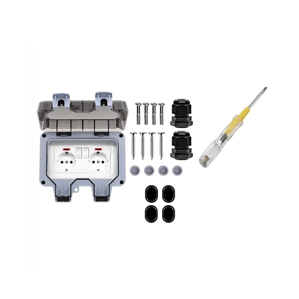 Utendørs Stikkontakt Vanntett Stikkontakt Med Bryter Indikatorlys, Veggkontakt Våtrom Utenpåliggende
