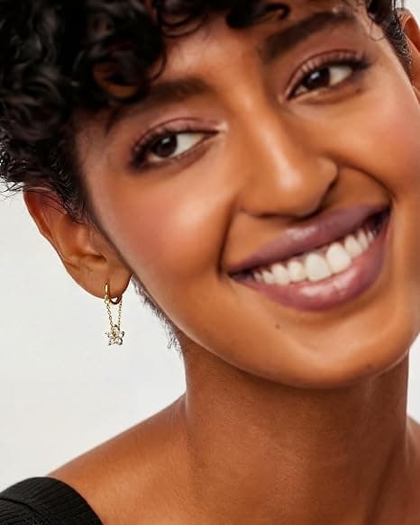 Damemode 14K guldbelagte øreringe, dingleøreringe, enkle cubic zirconia blomster dingleøreringe