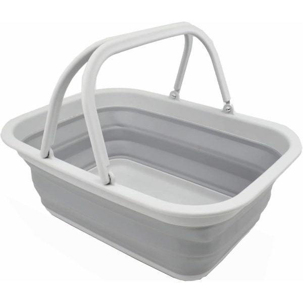 8,5 l sammenleggbart badekar med håndtak - Bærbar utendørs piknikkurv / krater - Sammenleggbar - Plassbesparende (1, grå)