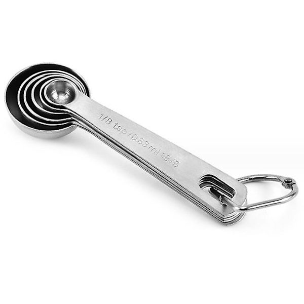 6 stk. Måleskeer - 1/8 tsk, 1/4 tsk, 1/2 tsk, 1 tsk, 1/2 spsk, 1 spsk Rustfrit Stål Måleske til Køkkeningredienser
