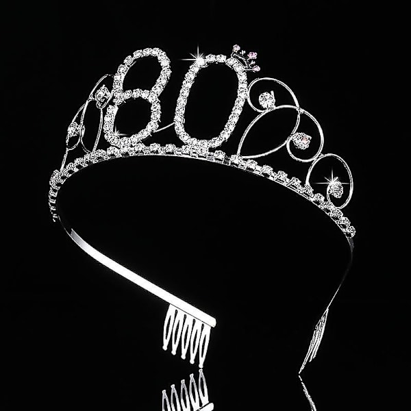 1 stk. 80 års fødselsdag tiara krystal rhinestones fødselsdag tiara dronning kroner hovedbånd med hårkamme klip til mors eller bedstemors 80 års fødselsdag