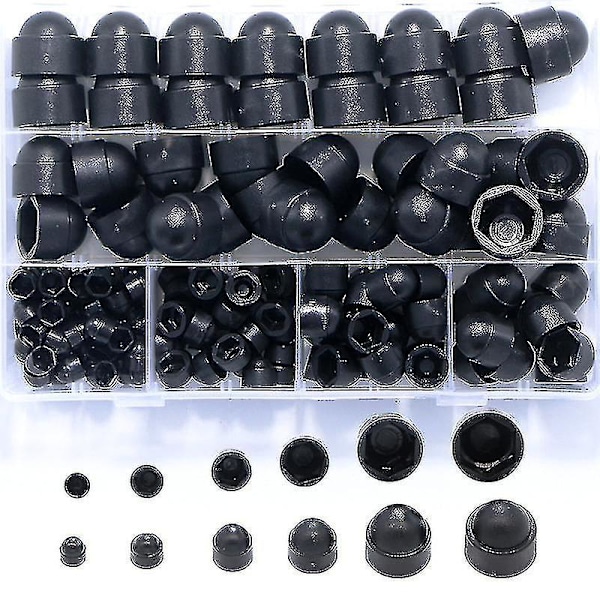 Plastmuttrar, Mutterskydd, Hexagonmutter Skydd, Svarta Hexagon Skruvlock 145st-svart