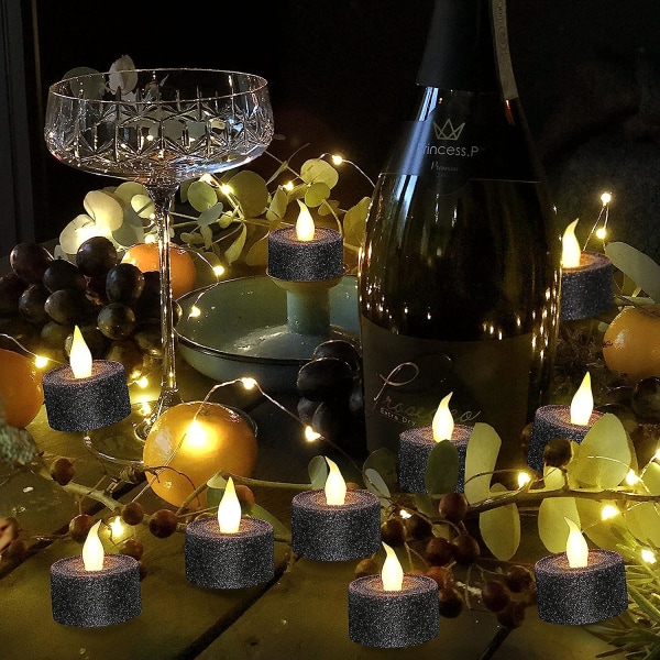 LED-mustat kynttilät paristokäyttöiset teevalot sisäänrakennetulla 6/18-ajastimella, mustat liekettömät kynttilät halloweenille