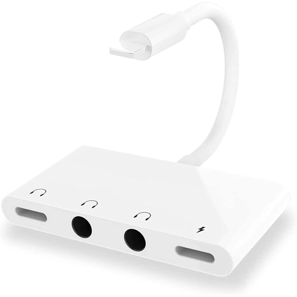 Dobbel 3,5 mm hodetelefonadapter 4-i-1 Hodetelefon og lader lydsplitter Hodetelefonsplitter for Iphone 12 / 11 Pro / Xs / Xs Max / Xr