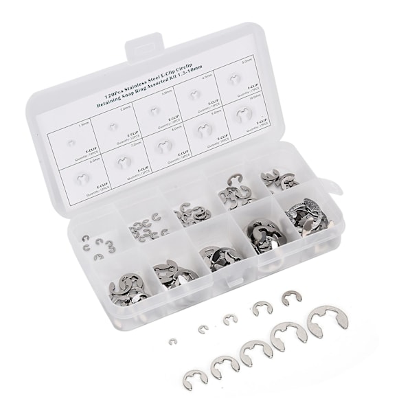 Rostfritt Stål Extern Hållring Cirkelstift Sortiment Kit - 120 st, 1,5 mm-10 mm