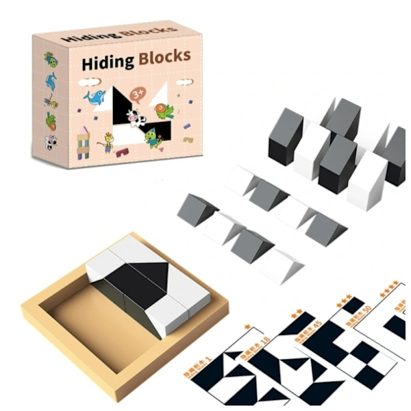 Kreativa Dolda Block 3D Utbildningsspel för Småbarn Förskolefärg Formmatchning Hjärnspel