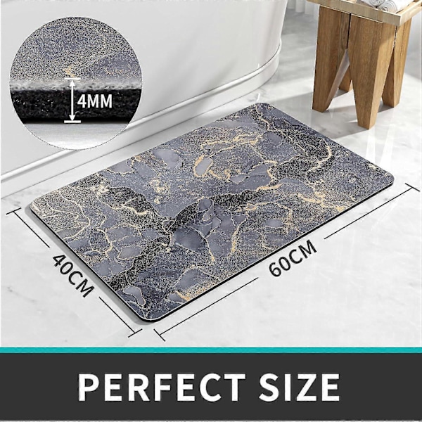 Antislip Bademåtte 40 X 60 Cm, Diatomit Badeværelsesmåtte, Superabsorberende Hurtigtørrende, Bademåtte Til Badeværelsesdøre, Stue, Vaskbar Bademåtte (grå Pur