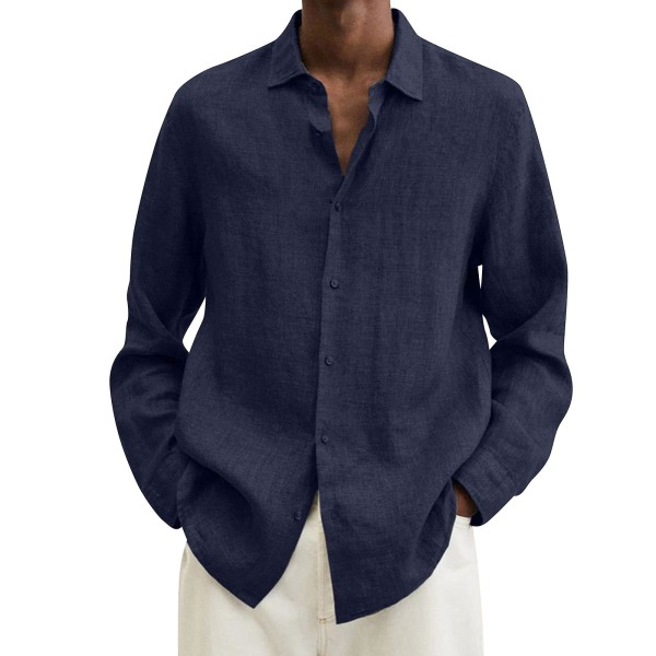 2023 Grossist Långärmad herrskjorta i bomullslinne Casual Solid Baggy -tröjor med knäppning