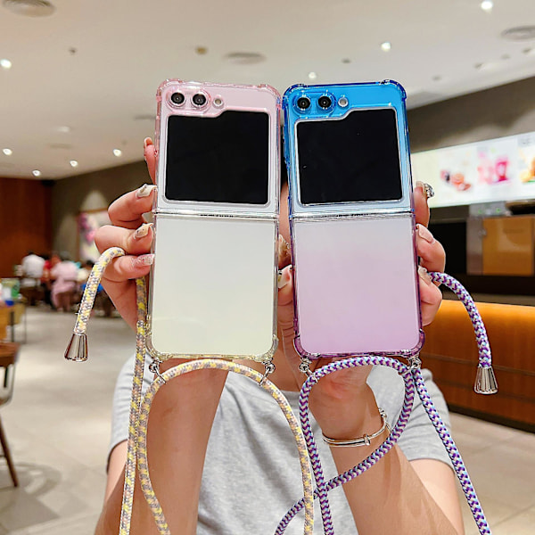 Z Flip 5 Etui, Gradient Farve Fire Hjørner Stødsikkert Etui Kompatibel Samsung Galaxy Z Flip 5 Med Crossbody Lanyard