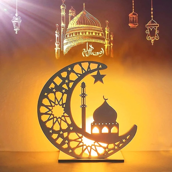 Ramadan 2022 Dekorativ trelampe - Islamske gaver - Gjør-det-selv-dekorasjon - Dekorativt lys - Ramadan Mubarak - Led Moon - Muslimsk dekorasjon - Ramadan Pra