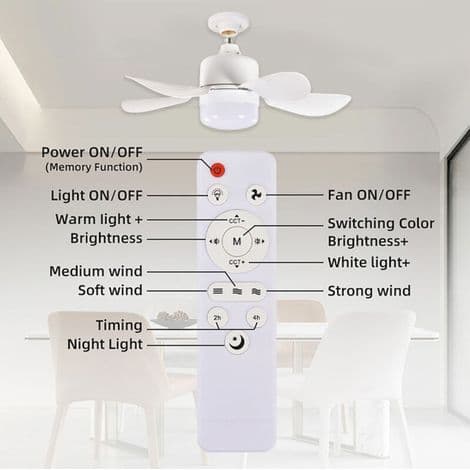 Moderne takvifte med minnefjernkontroll. 3-trinns dimmer. 5 blader. E27-sokkel. Hvit.