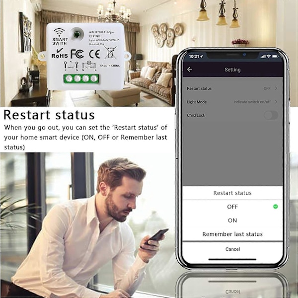 Mini Langaton WiFi-kytkin RF-kaukosäädin 2500W 10A 3 Vastaanotinta ja 1 Langaton Seinäkytkin Älykäs Ohjaus Sovelluksen Kautta