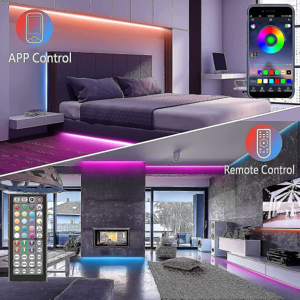 20m LED Lysbånd Bluetooth RGB Lysbånd med 44-tasters Fjernbetjening Musik Synkronisering Farveskiftende LED Stemningsbånd