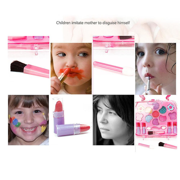 Prinsesse Makeup Sæt Børnelegetøj Kosmetisk Foregive Legesæt Pigegave med etui (tilfældig farve)