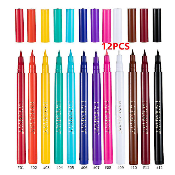 12 kpl / 6 kpl matta sateenkaarenvärinen nestemäinen eyeliner-setti 12/6 väriä pehmeä ja terävä kärki siveltimen eyeliner