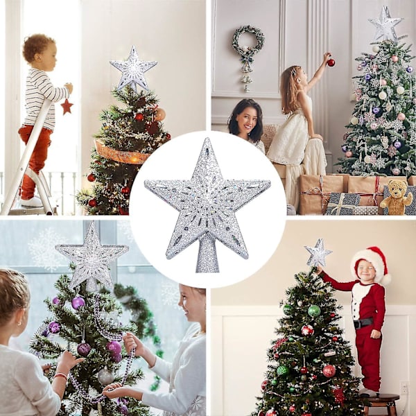 Juletræsstjerne, 4m USB Juletræsstjerne Lys med LED Snefnug Projektorlampe, 2 i 1 Roterende Juletræsstjerne til Julepynt