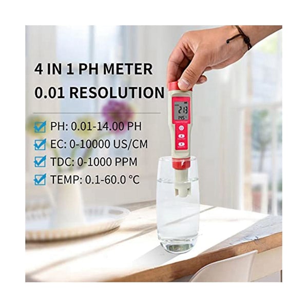 Digital pH-mätare Vattenkvalitetstestare 4-i-1 pH/TDS/EC/Temp 0,01 pH Noggrannhet TDS Testpenna Läsare W