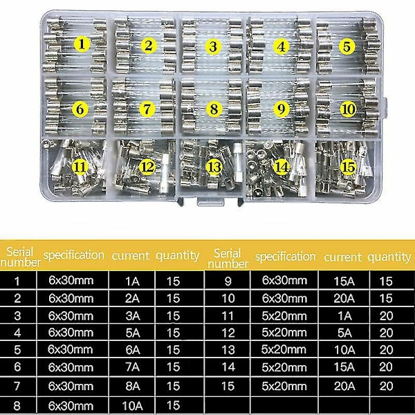 250 kpl Sekalaisia Lasisuojia 5x20mm 6x30mm Laatikko Sulake Putki Sarja Nopea Puhaltaa Nopea Toiminta