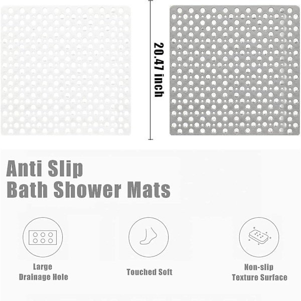 Home / Anti-mildew Non-slip Square Shower Mat, 53 X 53cm Non-slip Rubber Bath Mat With Drain Holes, Machine Washable, Gray