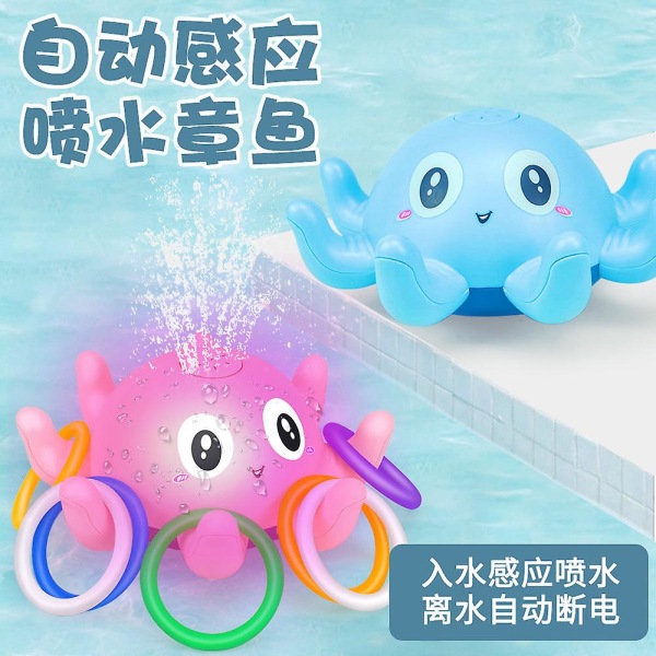 Badelegetøj til småbørn, Octopus Light Up Spray Babybadelegetøj Induktionssprinkler Vandlegetøj blæksprutte med 11 ringe