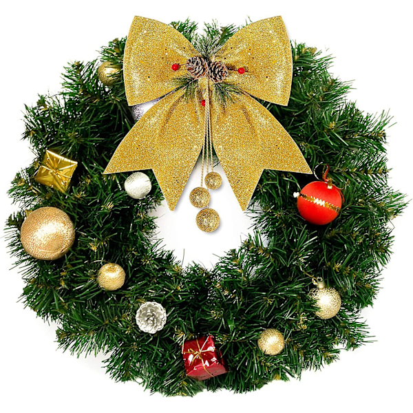 4 stk Juleribbonsløyfe, Gullkrans Sløyfer, 9,8 x 11,8 Stor Sekvens Ribbonsløyfe, Store Juleribbonsløyfer, Krans Ornament Dekor for Juletredel