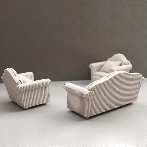 1:12 Miniatyr Möbel Soffa DIY Dekoration Dockhus Mini Möbel Vardagsrum Möbel Vit Beige Soffa med Kuddar