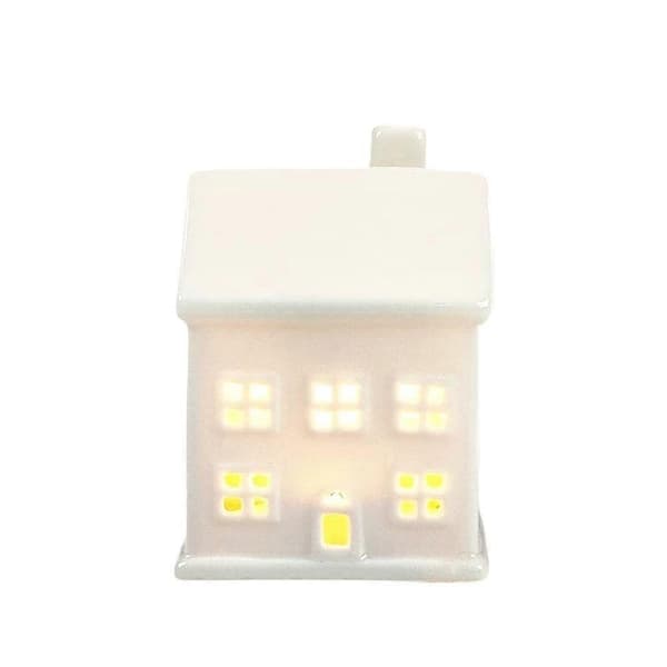 Keramiske hvide julebyhuse med LED-lys E