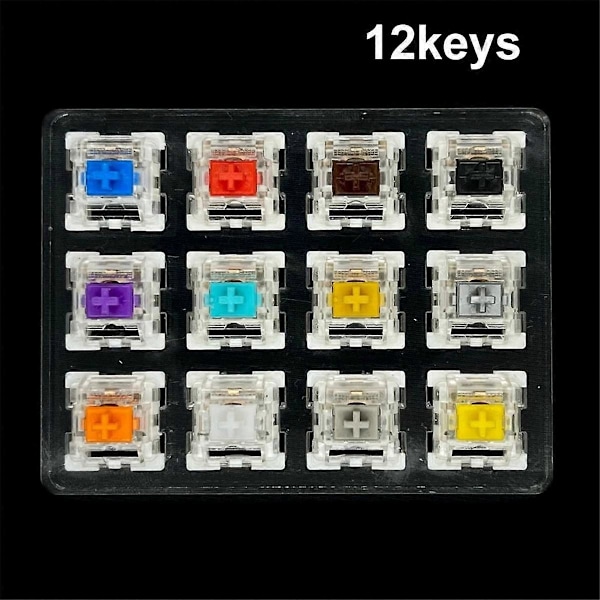12 Key Switches Tester for Mekanisk Tastatur Gaming Switch Blå Lineær Clicky Stille Sølv Hvit SMD Akse