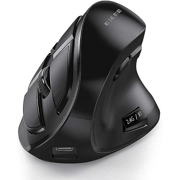 Bluetooth vertikal trådløs mus for nettbrett bærbar PC oppladbar USB trådløs mus ergonomisk høyrehendt mus og styrekule Black