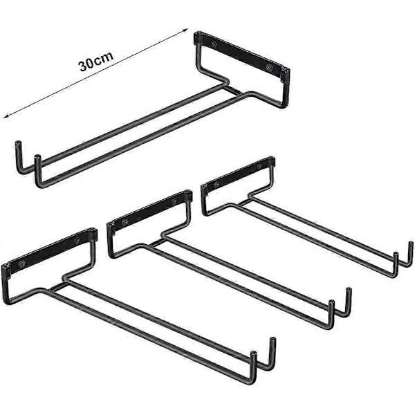 4-pack Glasupphängare för Hylla, Järn Glashållare, Rymmer 4 Glas, Väggmonterad Vinglas Displayställ, Upp-och-ner Glashållare för Vinkällare, Barer