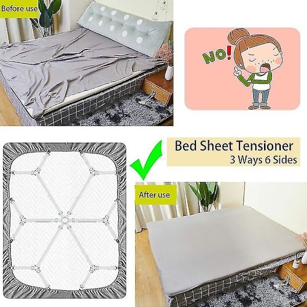 Justeret Lakensekssionsstrækker Sengelinned Justerbar Lakensekssionsklips Elastisk 3 Vejs 6 Sider Sengelinned Remme Sengelinned Fastgørelser Til Sengelinned Sofa Cush