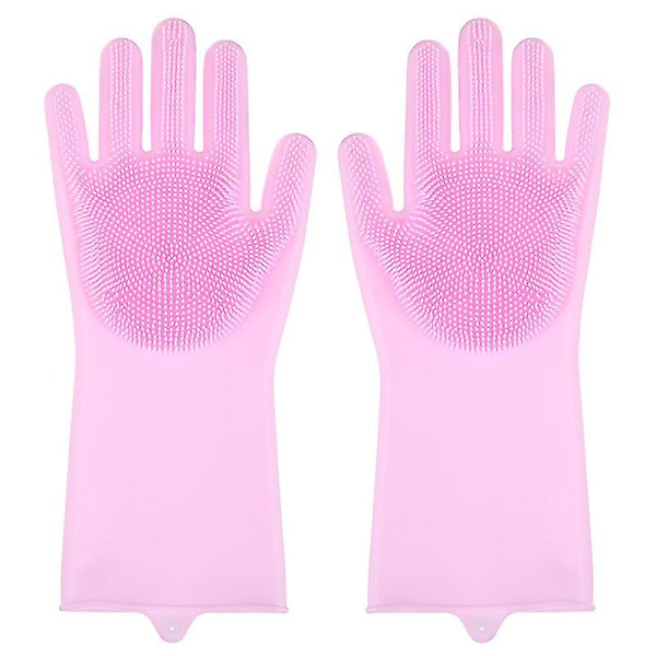 Silikon Skrubbhandskar, Rengöringshandskar med Skrubb för Disk, Badrum, Kök, Bilrengöring och Djurvård 2-pack Grön+Rosa
