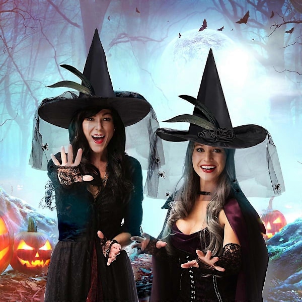 Halloween Häxhatt för Kvinnor Svart Häxhatt Vuxen Trollkarl Häxhattar för Kvinnor Flicka Cosplay Halloweenfest Kostymtillbehör