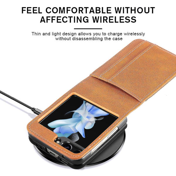 For Galaxy Z Flip 5-deksel, lommebokbeskyttende lærveske for Samsung Galaxy Z Flip 5 med kortspor, støtter trådløs lading