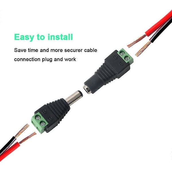 24 stk Professionelle DC-stik, Tønde 12V DC Strøm Jack Stik Adapter, 12 Par 2-polet Han-stik & Hun-stik Sæt, til CCTV Kamera LED-strimler