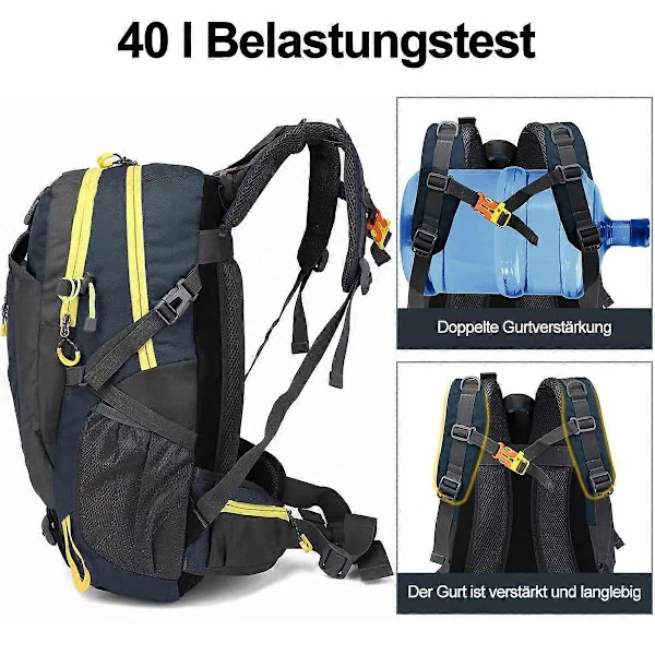 Vattentät ryggsäck 40L vandringsryggsäck mörkblå slitstark lätt vandringsutrustning