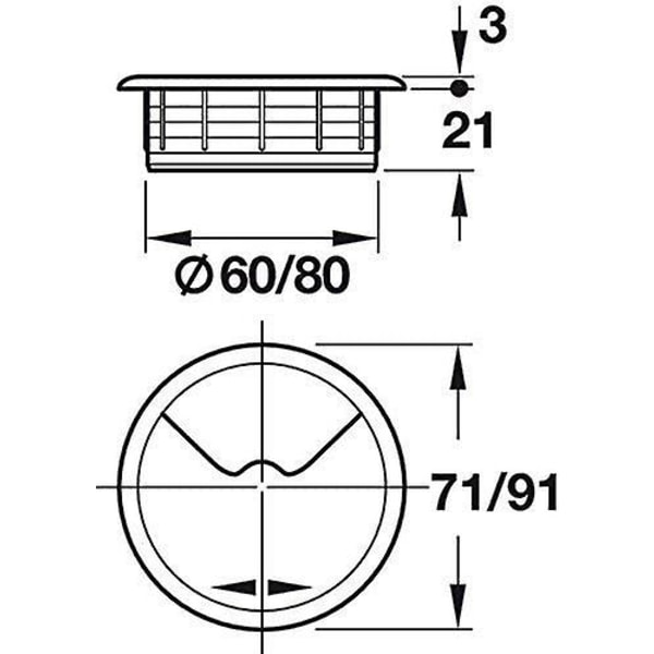 Kabelgennemgang til skrivebord, diameter 70 mm - Sæt af 1, Kabelguide til skrivebord, Plastik, Sort