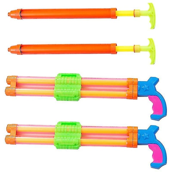 4 stk morsomme sommerstrandvannpistol vannskyteleker er praktiske å bære (2 stykker 44 cm små enkeltrør og to doble rør)