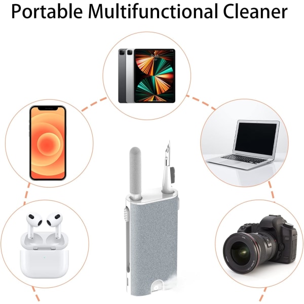 5-i-1 elektronisk rensesett - Bærbart rengjøringssett for Airpods/øreplugger/telefon/kamera/klokke/bærbar datamaskin, med rengjøringspenn og sprayflaske, multifunksjonell