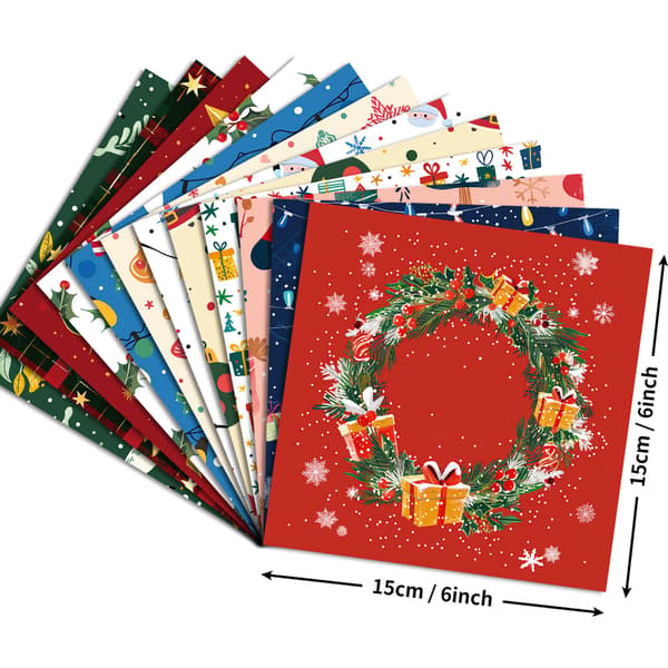 12 ark/paket Jul anteckningsbok material papper älg julkrans förpackning presentask dekoration bas papper skärpapper