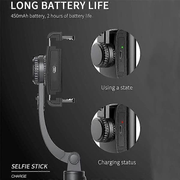 Gimbal Stabilisator Selfie Stick Sammenleggbart Trådløst Stativ med Bluetooth Utløser Monopod for IOS Android