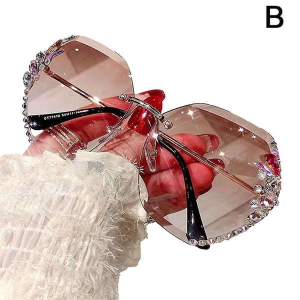 Rammeløse Rhinestone Solbriller Dame Mode Gradient Linse Solbriller Nuancer B
